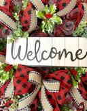 Buffalo Check Christmas Wreath: Farmhouse Front Door Decor