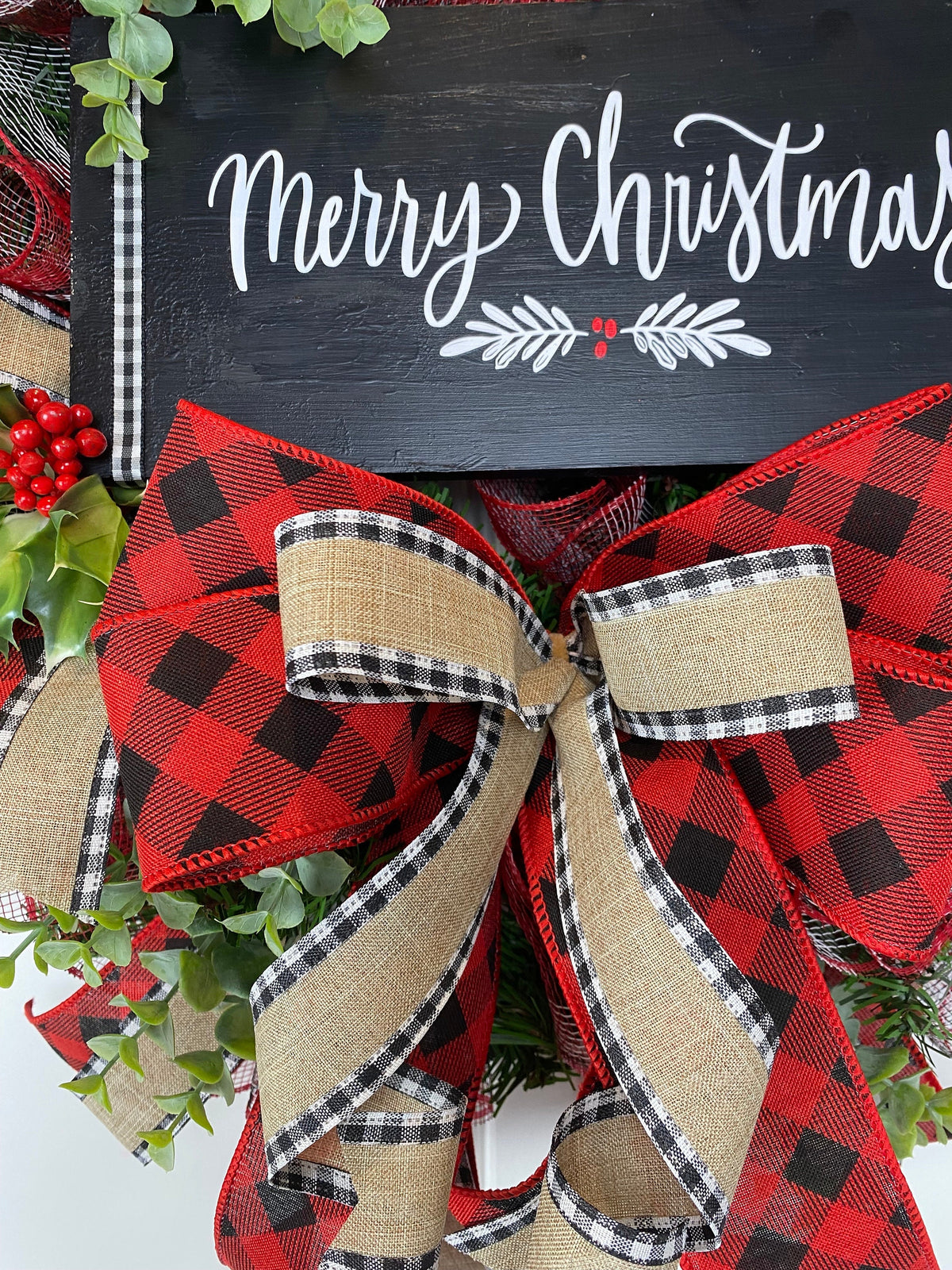 Buffalo Check Christmas Wreath: Farmhouse Front Door Decor