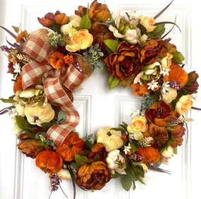 XL Fall Floral Wreath with Pumpkins