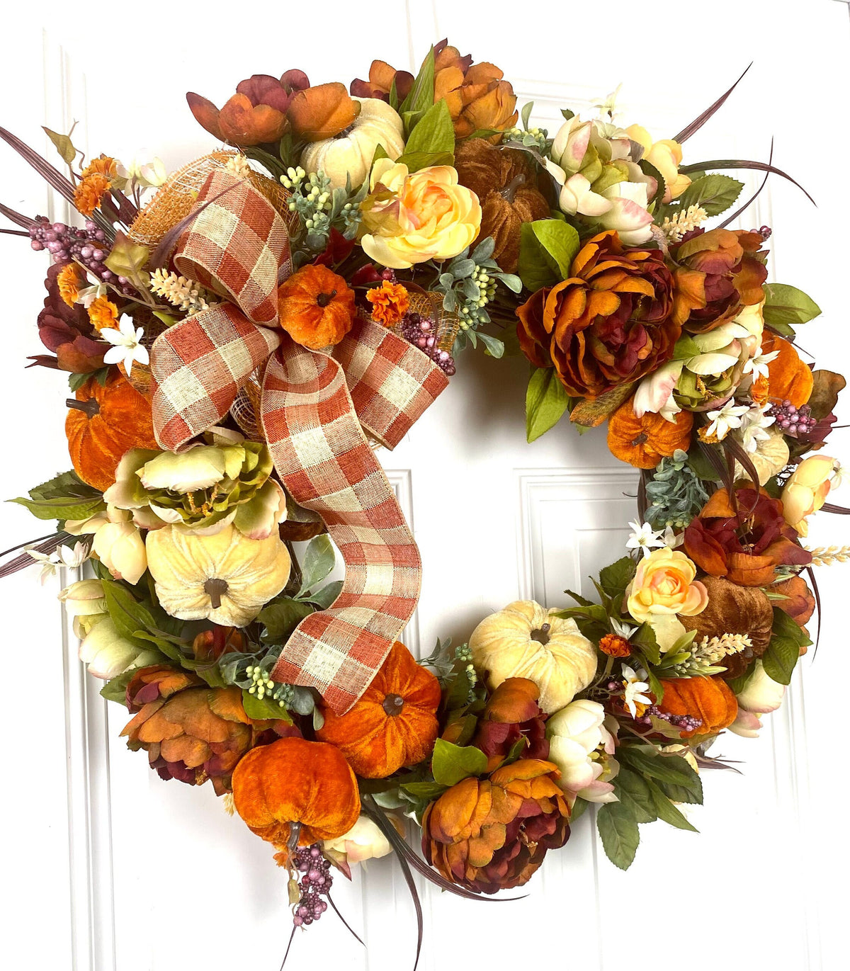 XL Fall Floral Wreath with Pumpkins