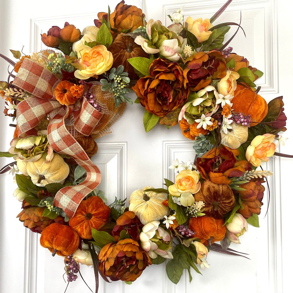 XL Fall Floral Wreath with Pumpkins