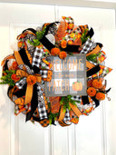 Fall Wreath, Pumpkin, Buffalo check, Farmhouse Deco, Traditional Autumn, Front Door decor