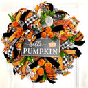 Fall Wreath, Pumpkin, Buffalo check, Farmhouse Deco, Traditional Autumn, Front Door decor