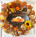 Fall Wreath, Farmhouse decor, Pumpkin decor, deco mesh wreath, Fall wreath for front door, fall decor, double door wreath