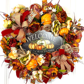 Fall Wreath,  Pumpkin, Floral Wreath, Pumpkin decor, deco mesh wreath, Fall wreath for front door, fall decor