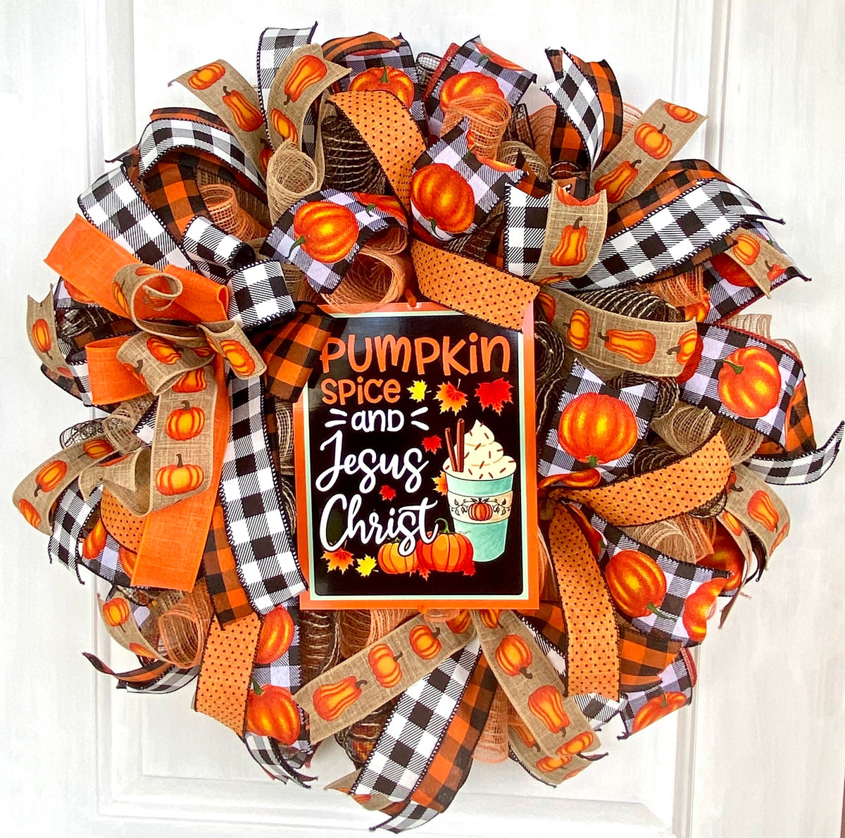 Fall Wreath, Farmhouse, Pumpkin Spice Jesus Christ, Christian Wreath, Thanksgiving Decor, Mesh Wreath