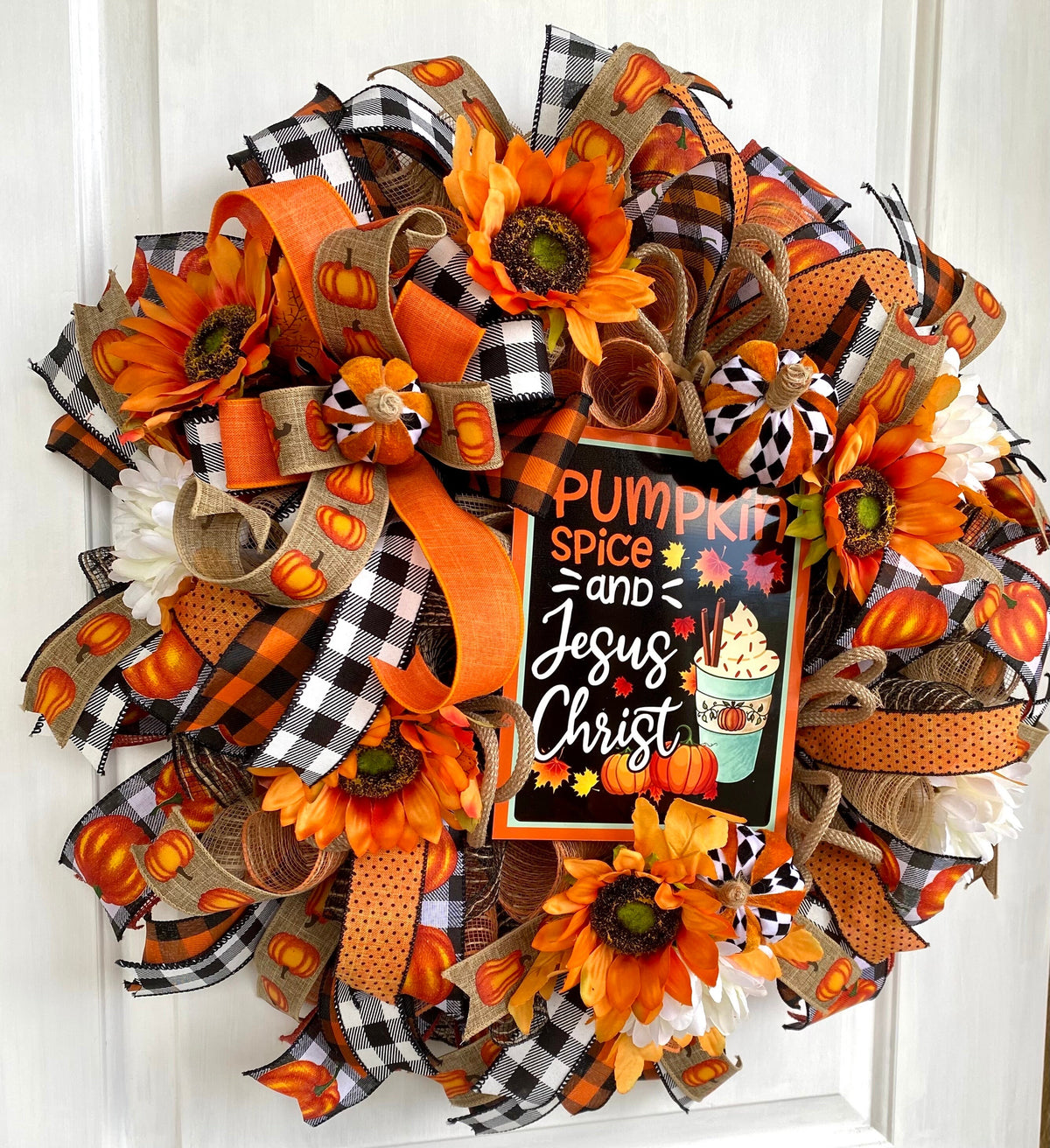 Fall Wreath, Farmhouse, Pumpkin Spice Jesus Christ, Christian Wreath, Thanksgiving Decor, Mesh Wreath