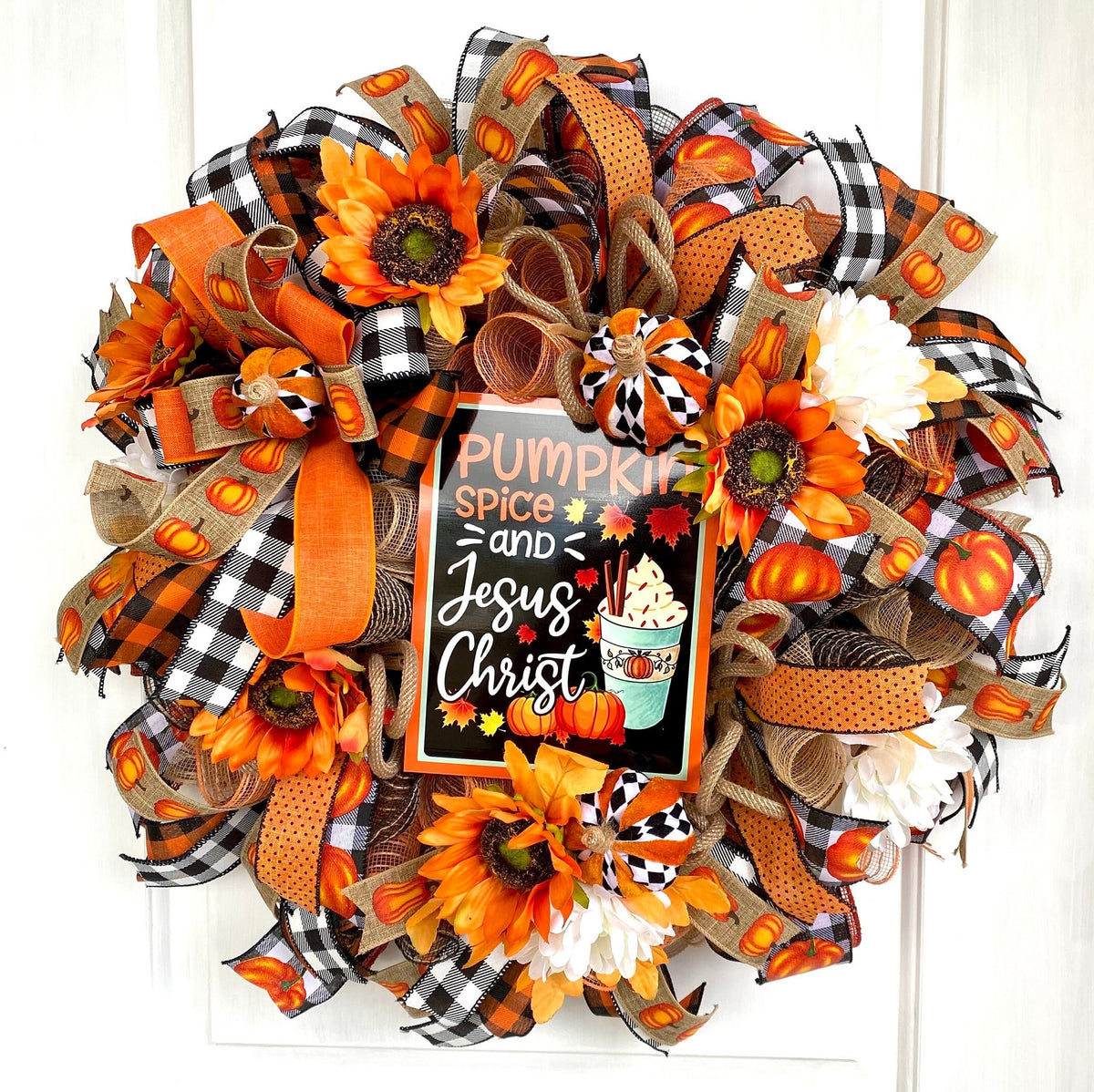 Fall Wreath, Farmhouse, Pumpkin Spice Jesus Christ, Christian Wreath, Thanksgiving Decor, Mesh Wreath