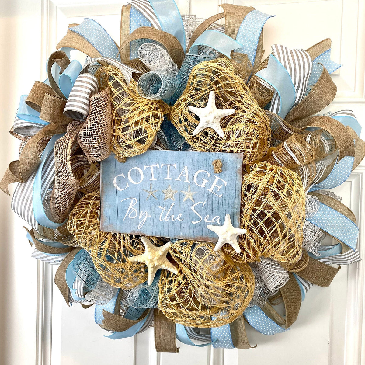 Starfish Beach Wreath: Coastal Cottage Decor, Front Door Wreath