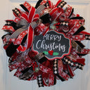Red and Black Harlequin Christmas Wreath: Cardinal Holiday Decor