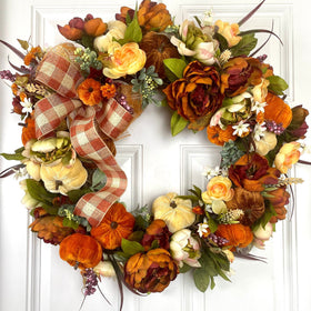 XL Fall Wreath, Pumpkin, Floral, Grapevine Wreath Front Door, Autumn Wreath