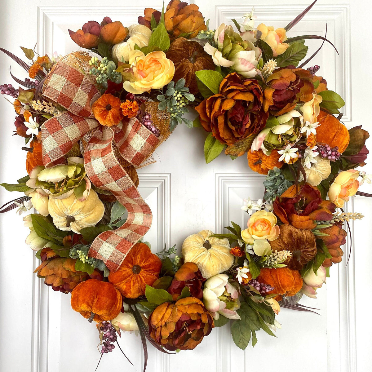 XL Fall Floral Wreath with Pumpkins