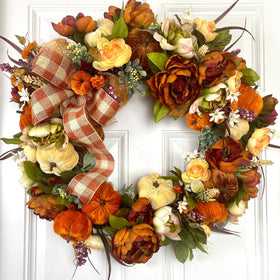 XL Fall Floral Wreath with Pumpkins
