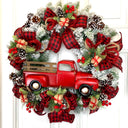 Red Truck Christmas Wreath, Buffalo Check Farmhouse Decor