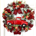 Red Truck Christmas Wreath: Buffalo Plaid Farmhouse Door Decor