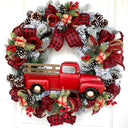 Red Truck Christmas Wreath: Buffalo Plaid Farmhouse Door Decor