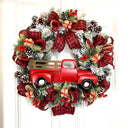 Red Truck Christmas Wreath: Buffalo Plaid Farmhouse Door Decor