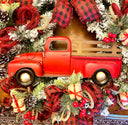 Red Truck Christmas Wreath: Buffalo Plaid Farmhouse Door Decor