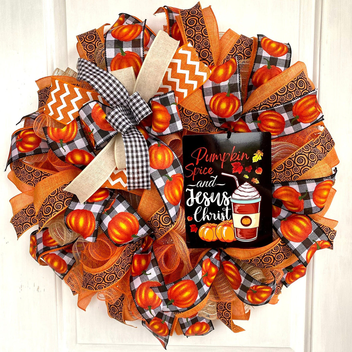 Fall Wreath, Farmhouse Pumpkin, Spice Jesus Christ, Christian Wreath, Thanksgiving Decor, Mesh Wreath