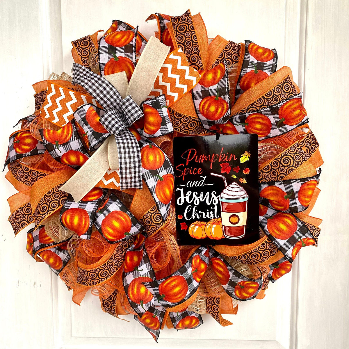 Fall Wreath, Farmhouse Pumpkin, Spice Jesus Christ, Christian Wreath, Thanksgiving Decor, Mesh Wreath