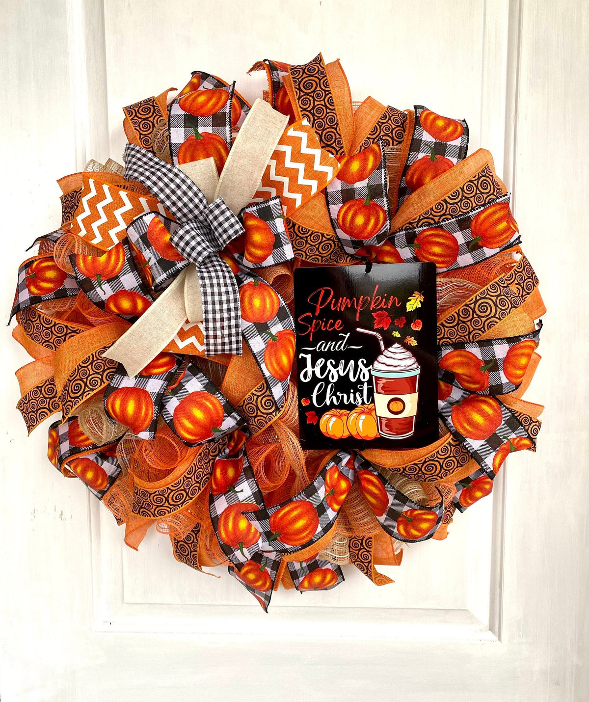 Fall Wreath, Farmhouse Pumpkin, Spice Jesus Christ, Christian Wreath, Thanksgiving Decor, Mesh Wreath