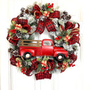 Red Truck Christmas Wreath: Buffalo Plaid Farmhouse Door Decor