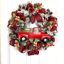 Red Truck Christmas Wreath: Buffalo Plaid Farmhouse Door Decor