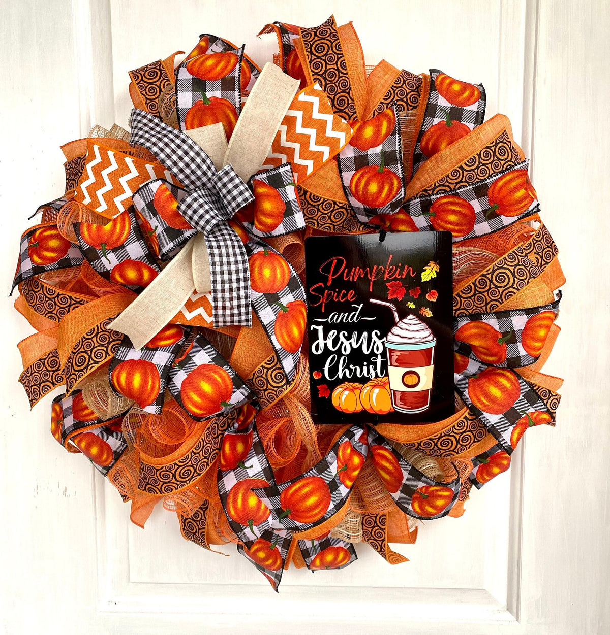 Fall Wreath, Farmhouse Pumpkin, Spice Jesus Christ, Christian Wreath, Thanksgiving Decor, Mesh Wreath