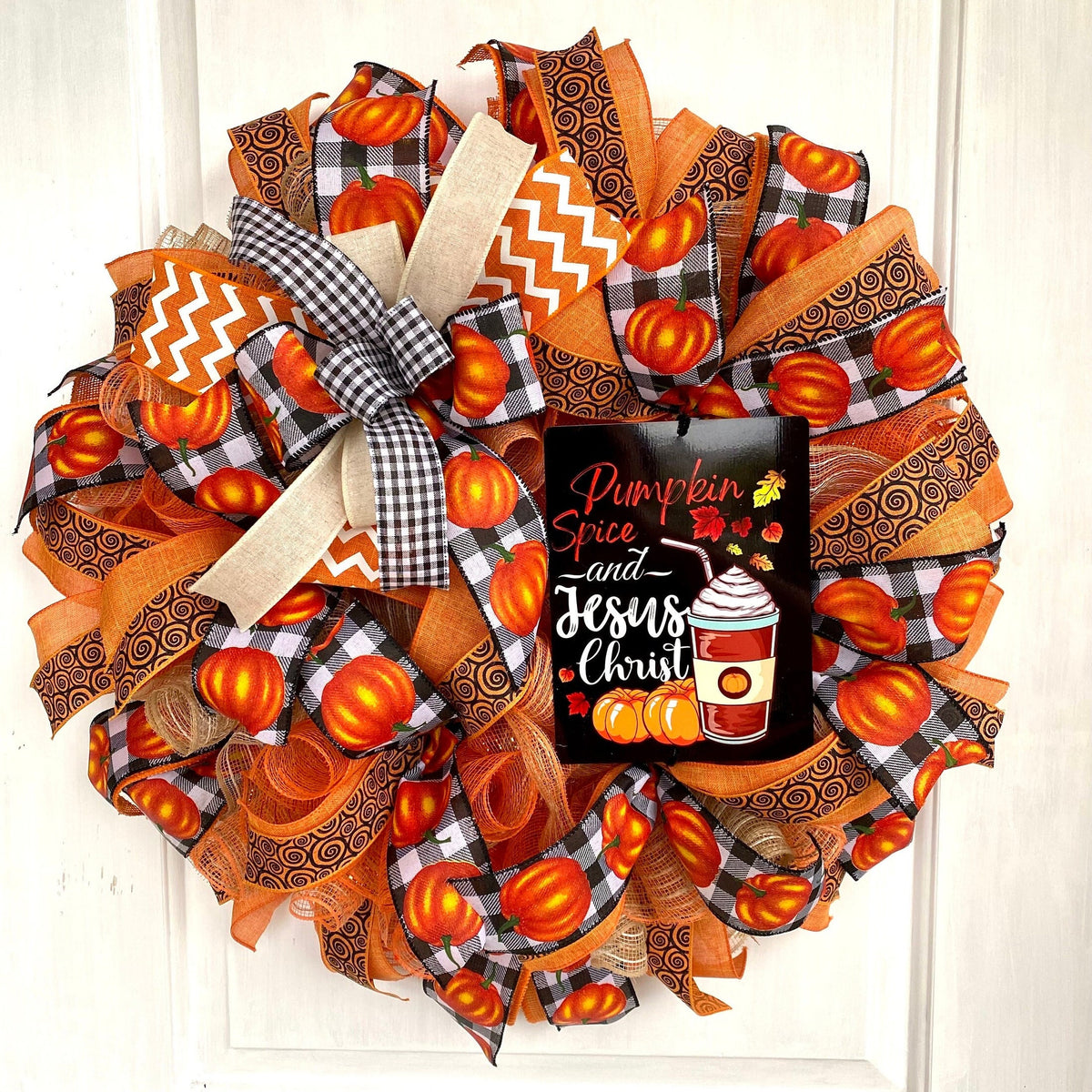 Fall Wreath, Farmhouse Pumpkin, Spice Jesus Christ, Christian Wreath, Thanksgiving Decor, Mesh Wreath