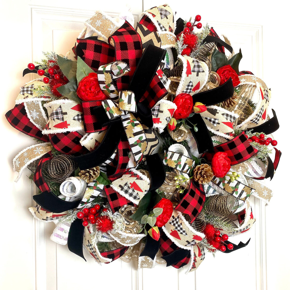 XL Christmas Wreath, Farmhouse Decor, Buffalo Check, Merry Christmas