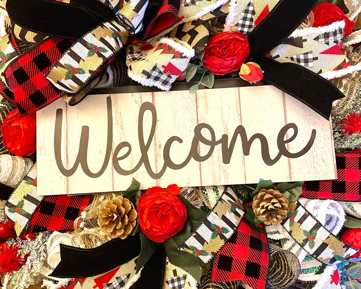 XL Christmas Wreath, Farmhouse Decor, Buffalo Check, Merry Christmas