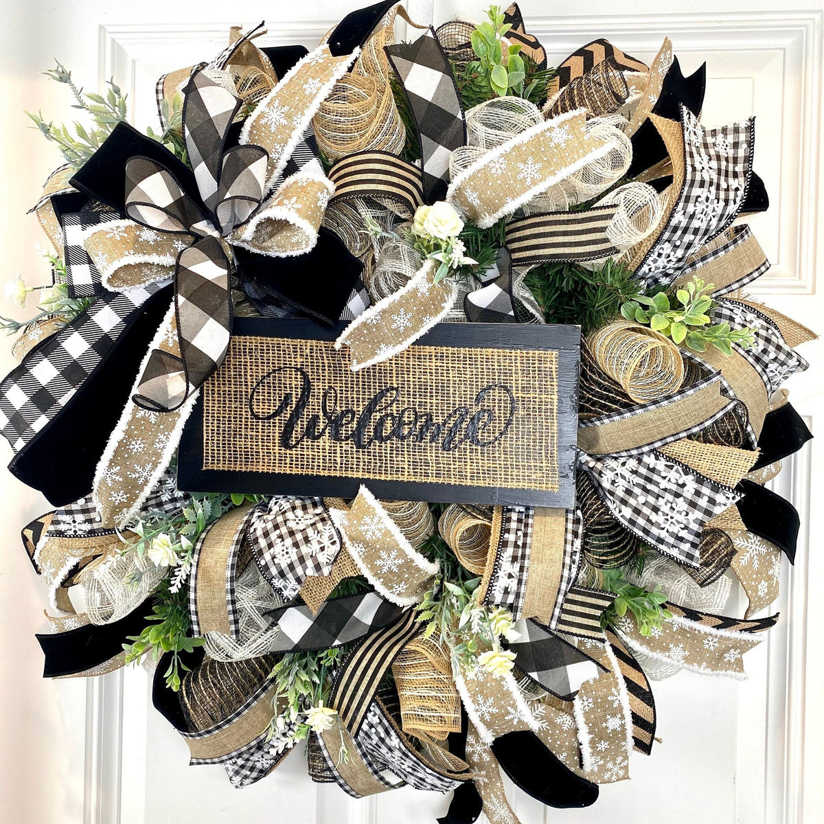 Winter Wreath, Christmas Farmhouse Decor, Winter Wreath, Snowflake Buffalo Check Holiday Wreath