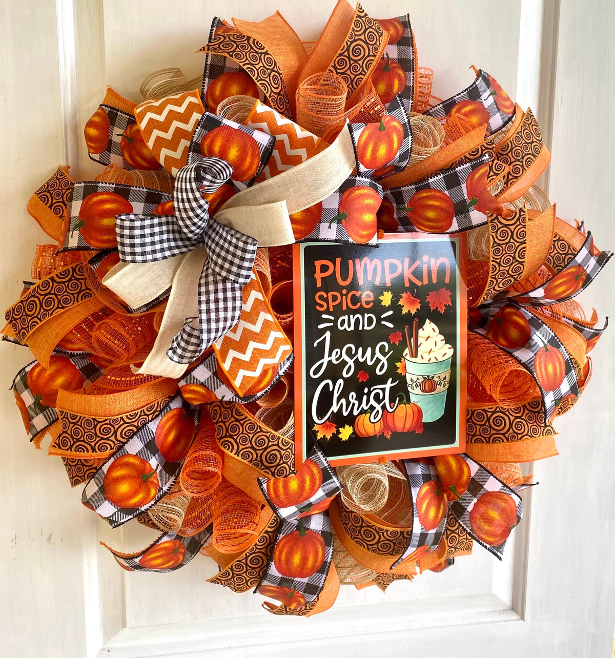 Pumpkin Spice Jesus Christ Wreath: Buffalo Plaid Fall Decor