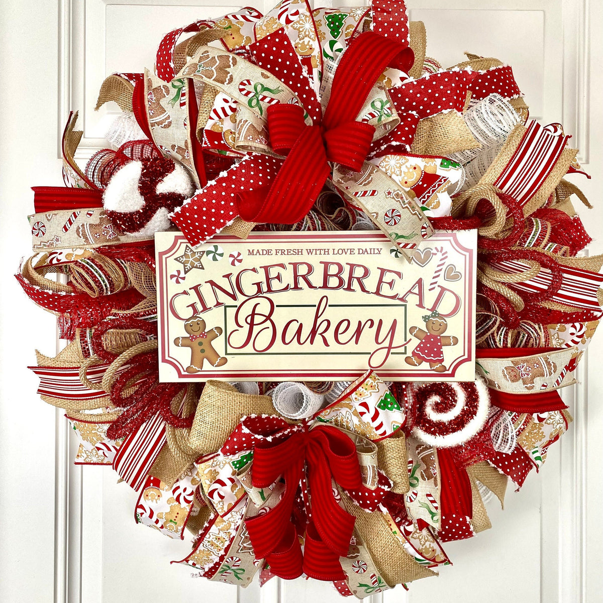 Gingerbread Bakery Christmas Wreath: Holiday Front Door Decor