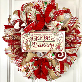 Gingerbread Bakery Christmas Wreath: Holiday Front Door Decor