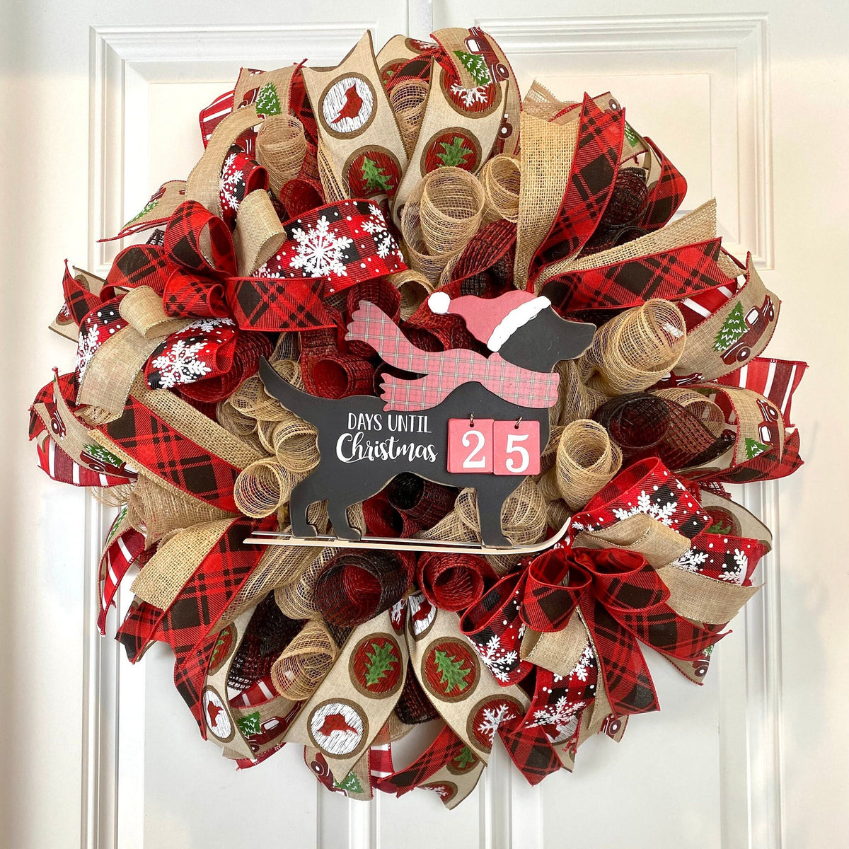 Dog Christmas Wreath, Countdown to Christmas, Dog Lover wreath, Farmhouse Christmas Wreath for front door, Black Lab