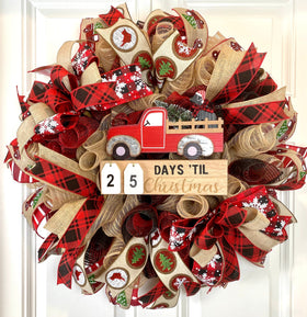 Christmas Countdown Wreath, Red Truck and Dog Lover