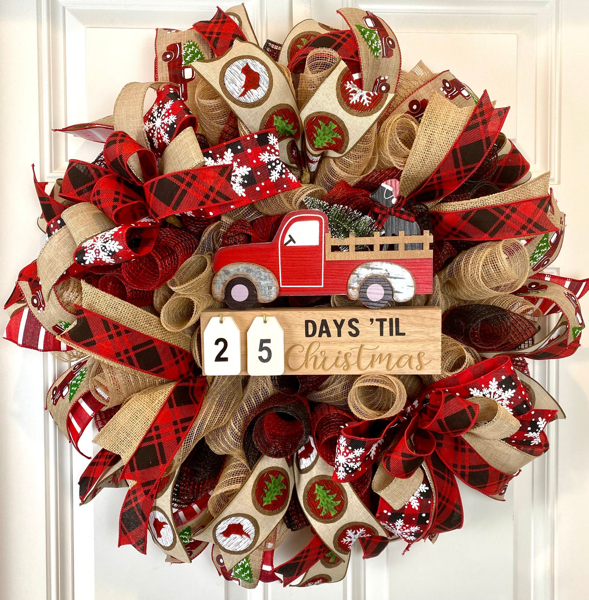 Christmas Countdown Wreath, Red Truck and Dog Lover