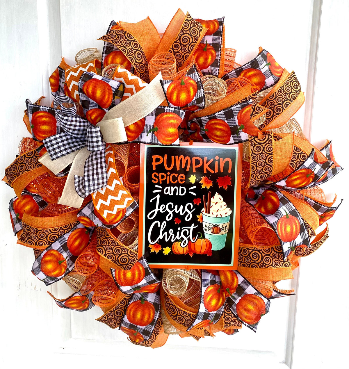 Pumpkin Spice Jesus Christ Wreath: Buffalo Plaid Fall Decor
