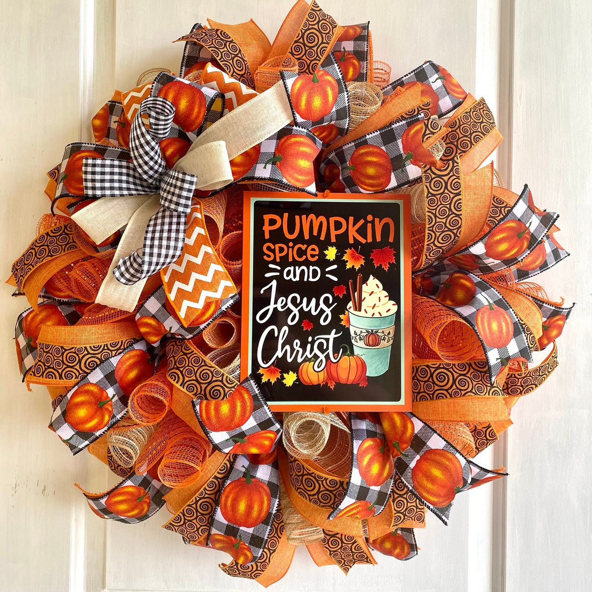Pumpkin Spice Jesus Christ Wreath: Buffalo Plaid Fall Decor