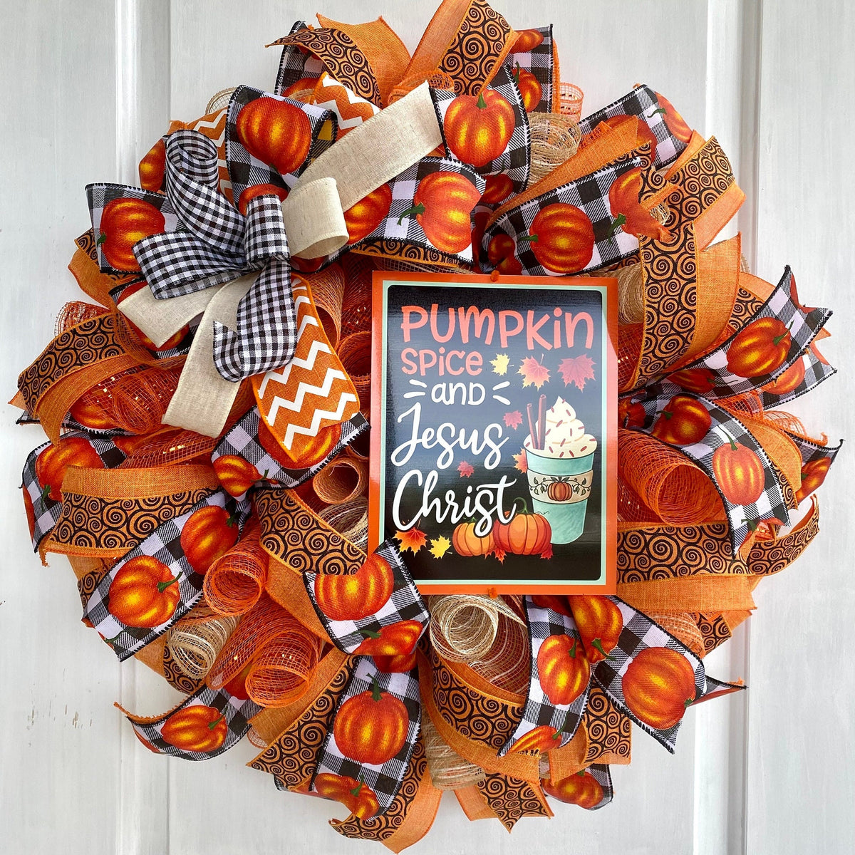 Pumpkin Spice Jesus Christ Wreath: Buffalo Plaid Fall Decor