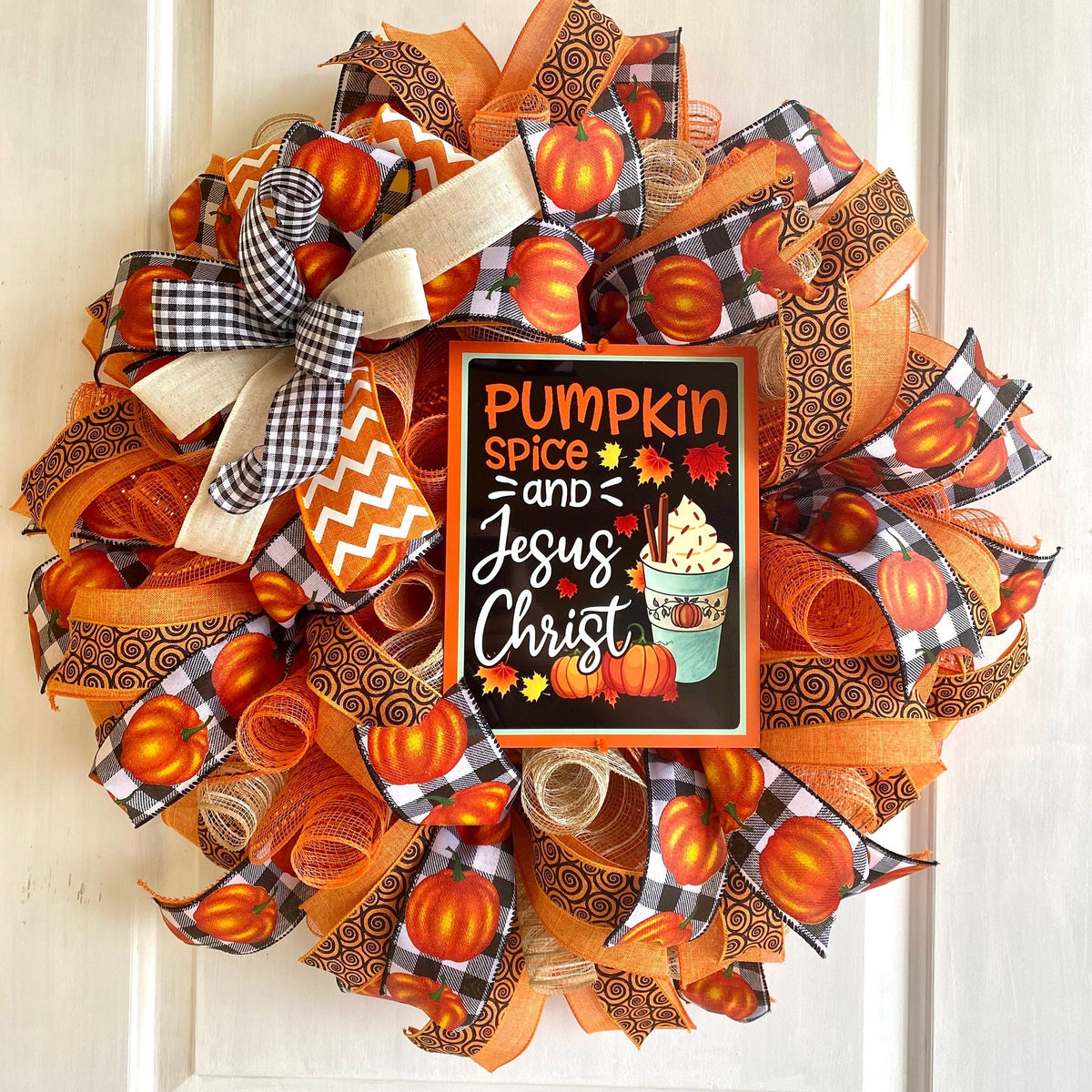 Pumpkin Spice Jesus Christ Wreath: Buffalo Plaid Fall Decor