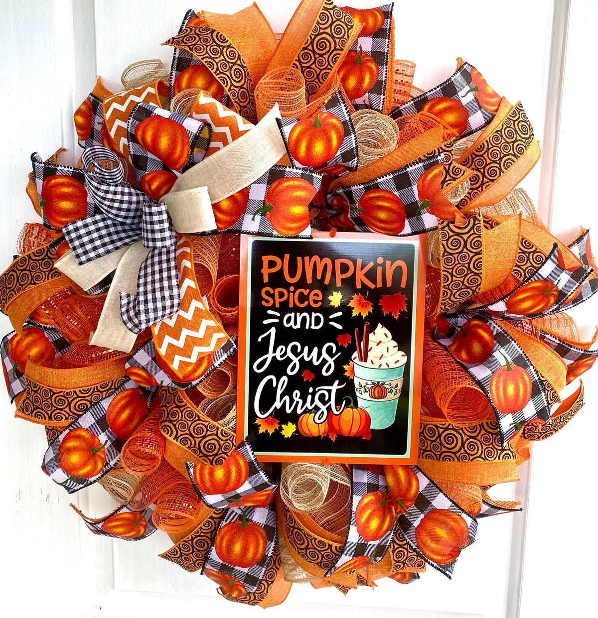 Pumpkin Spice Jesus Christ Wreath: Buffalo Plaid Fall Decor