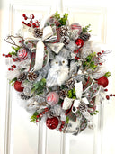 Flocked Winter Owl Wreath: Holiday Door Hanger with Pinecones & Berries