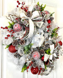 Flocked Winter Owl Wreath: Holiday Door Hanger with Pinecones & Berries