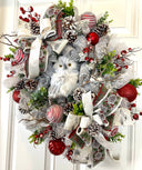 Flocked Winter Owl Wreath: Holiday Door Hanger with Pinecones & Berries
