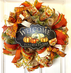 Fall Welcome Pumpkin Wreath