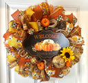 Fall Wreath, Farmhouse decor, Pumpkin decor, deco mesh wreath, Fall wreath for front door, fall decor, double door wreath