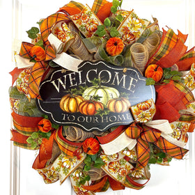 Fall Welcome Pumpkin Wreath