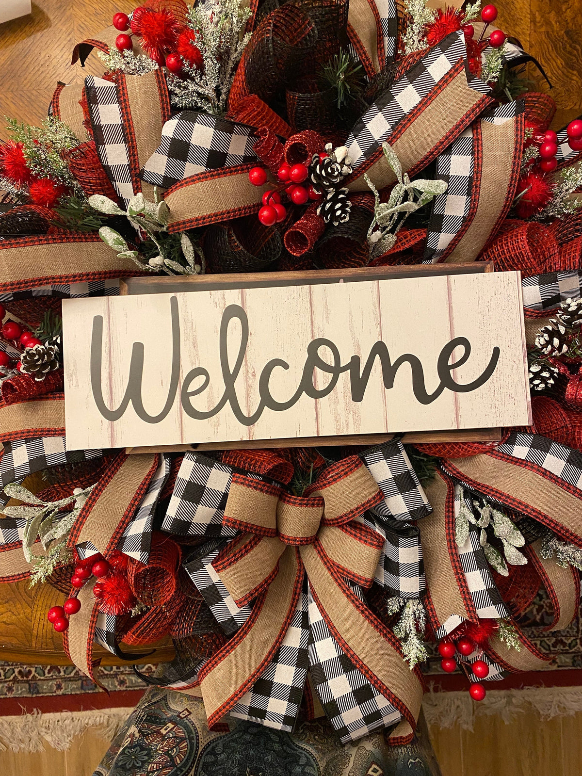 Christmas Wreath, Farmhouse Buffalo Plaid, Decor for front door, double doors, Merry Christmas